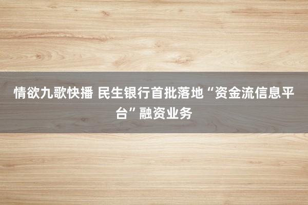 情欲九歌快播 民生银行首批落地“资金流信息平台”融资业务