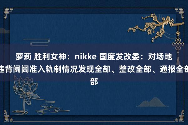 萝莉 胜利女神：nikke 国度发改委：对场地违背阛阓准入轨制情况发现全部、整改全部、通报全部