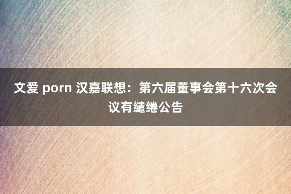 文爱 porn 汉嘉联想：第六届董事会第十六次会议有缱绻公告