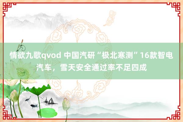 情欲九歌qvod 中国汽研“极北寒测”16款智电汽车，雪天安全通过率不足四成
