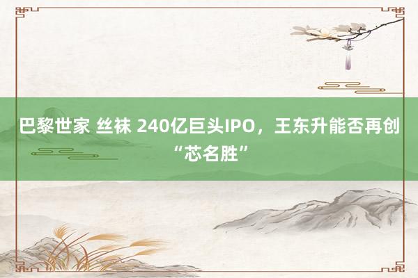 巴黎世家 丝袜 240亿巨头IPO，王东升能否再创“芯名胜”
