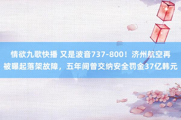 情欲九歌快播 又是波音737-800！济州航空再被曝起落架故障，五年间曾交纳安全罚金37亿韩元