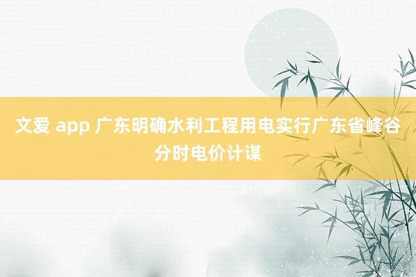 文爱 app 广东明确水利工程用电实行广东省峰谷分时电价计谋