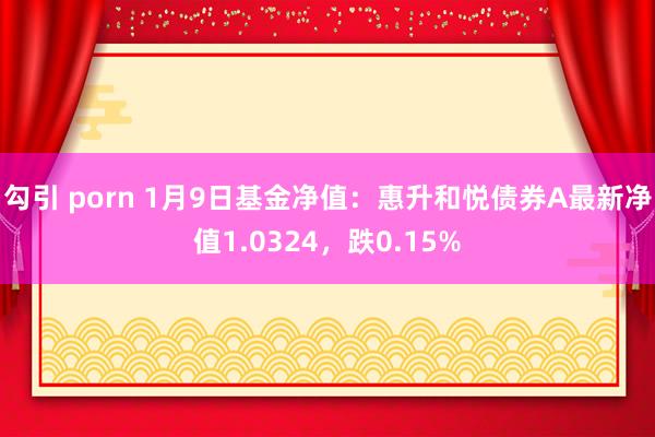 勾引 porn 1月9日基金净值：惠升和悦债券A最新净值1.0324，跌0.15%