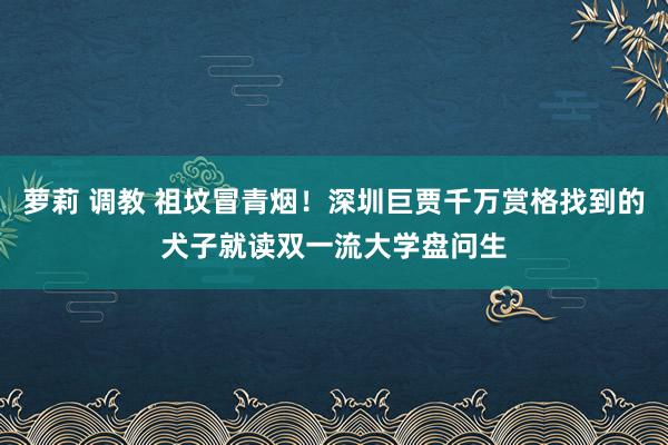 萝莉 调教 祖坟冒青烟！深圳巨贾千万赏格找到的犬子就读双一流大学盘问生