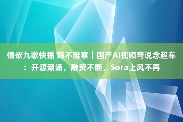 情欲九歌快播 鲸不雅察｜国产AI视频弯说念超车：开源潮涌，融资不断，Sora上风不再