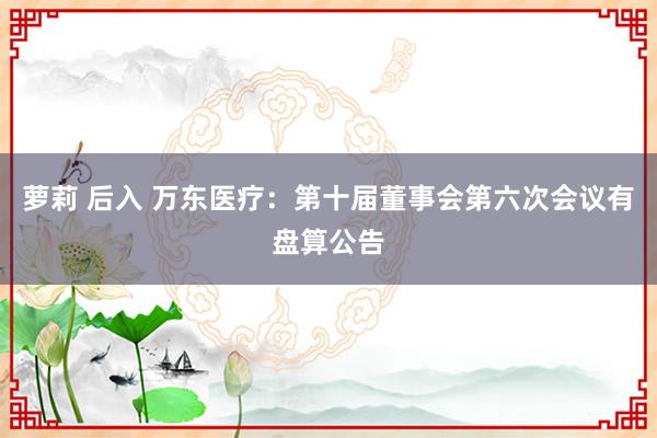 萝莉 后入 万东医疗：第十届董事会第六次会议有盘算公告