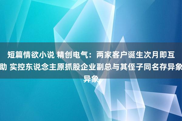短篇情欲小说 精创电气：两家客户诞生次月即互助 实控东说念主原抓股企业副总与其侄子同名存异象