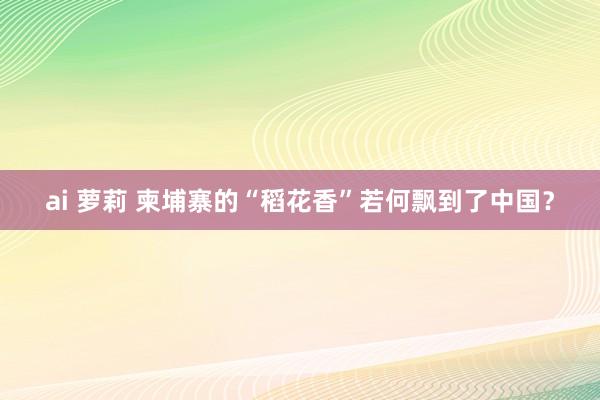 ai 萝莉 柬埔寨的“稻花香”若何飘到了中国？