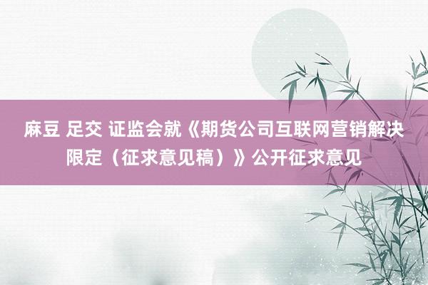 麻豆 足交 证监会就《期货公司互联网营销解决限定（征求意见稿）》公开征求意见